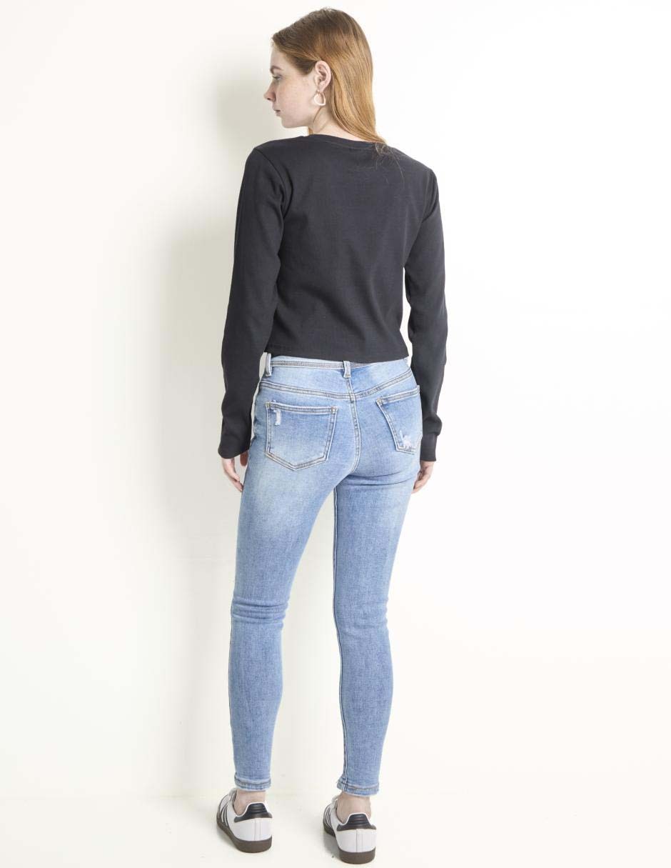 Jeans ultra skinny corte cintura alta para mujer 2
