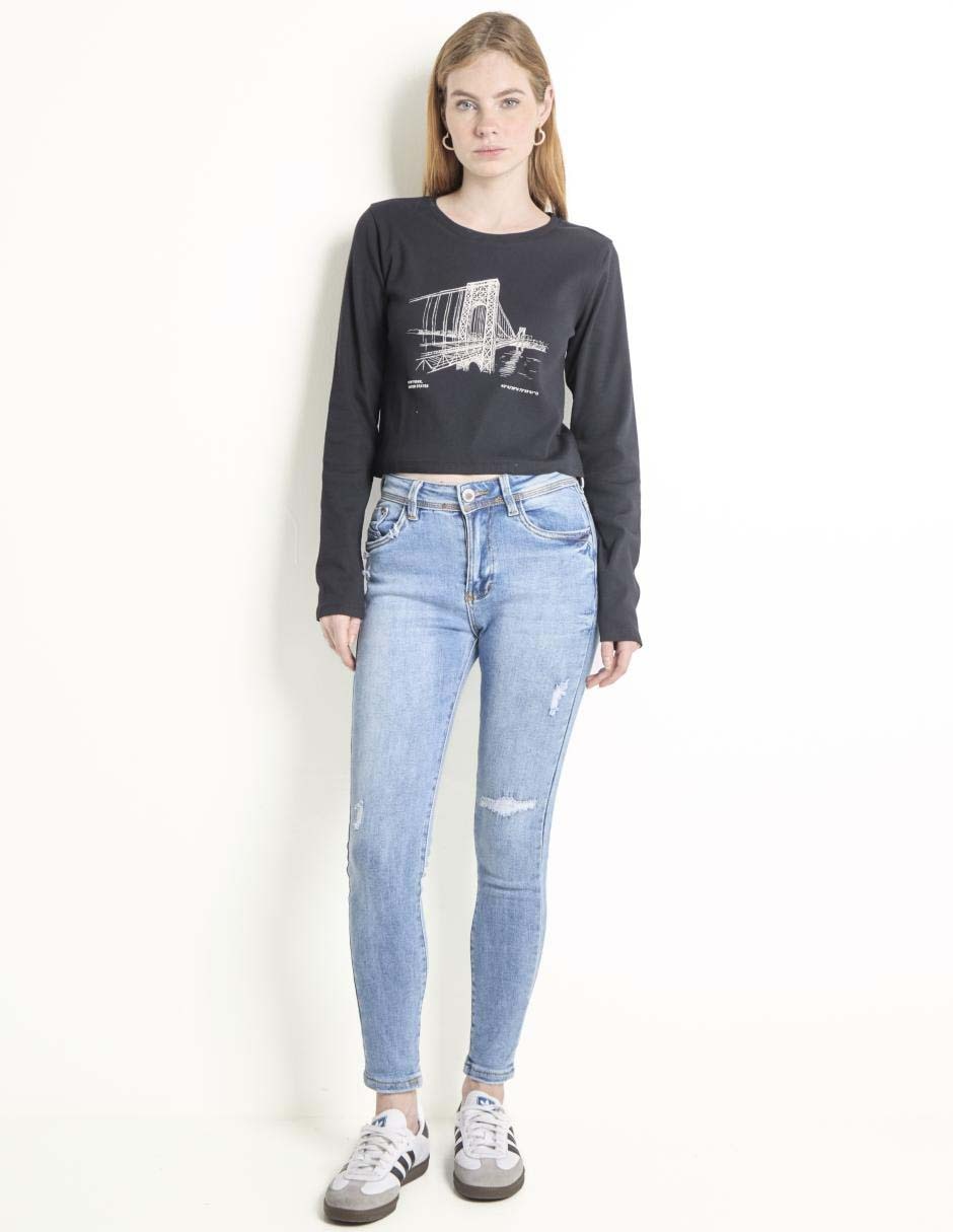 Jeans ultra skinny corte cintura alta para mujer 3