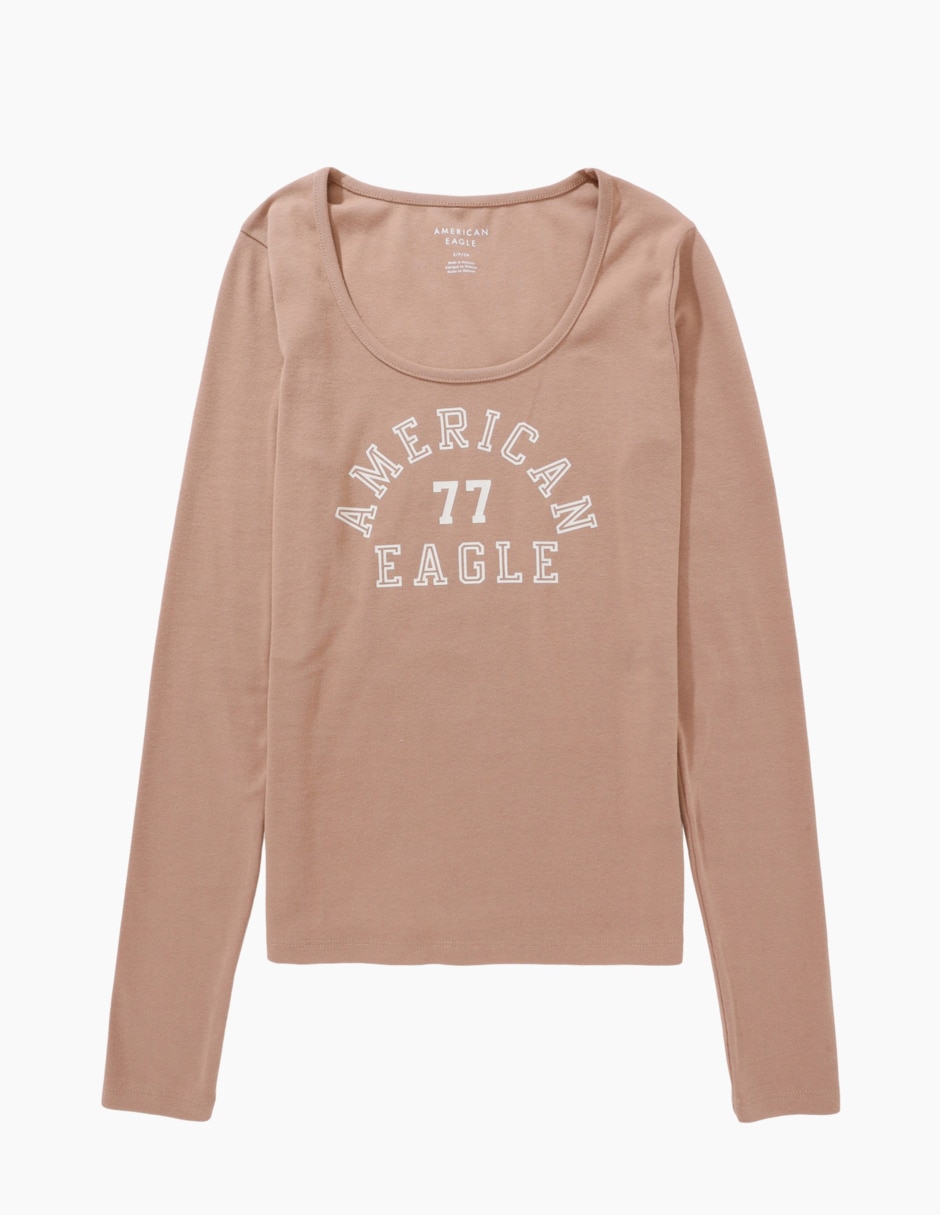 Playera manga larga American Eagle Scoop Neck Graphic-Tee cuello redondo para mujer