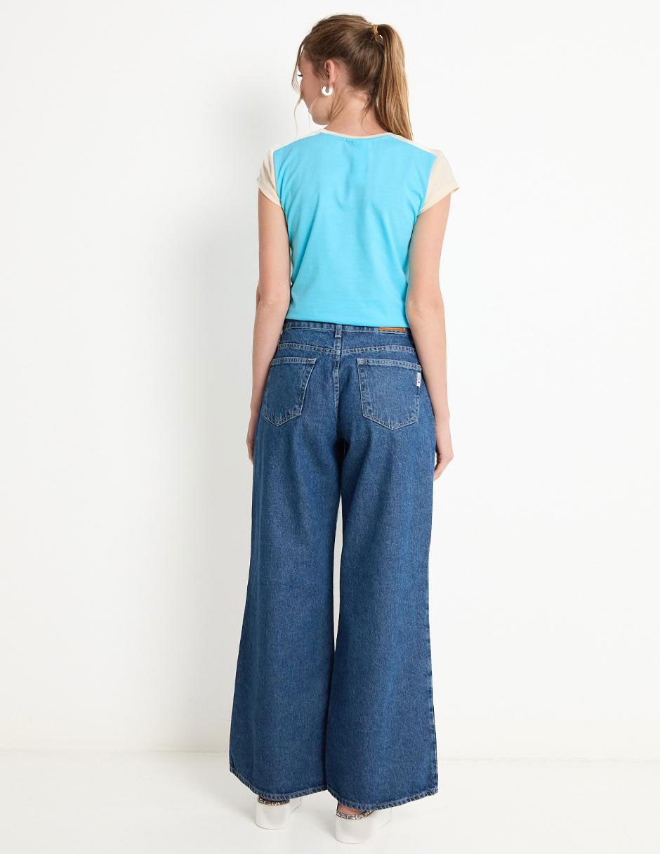 Jeans wide leg Oggi corte cadera para mujer
