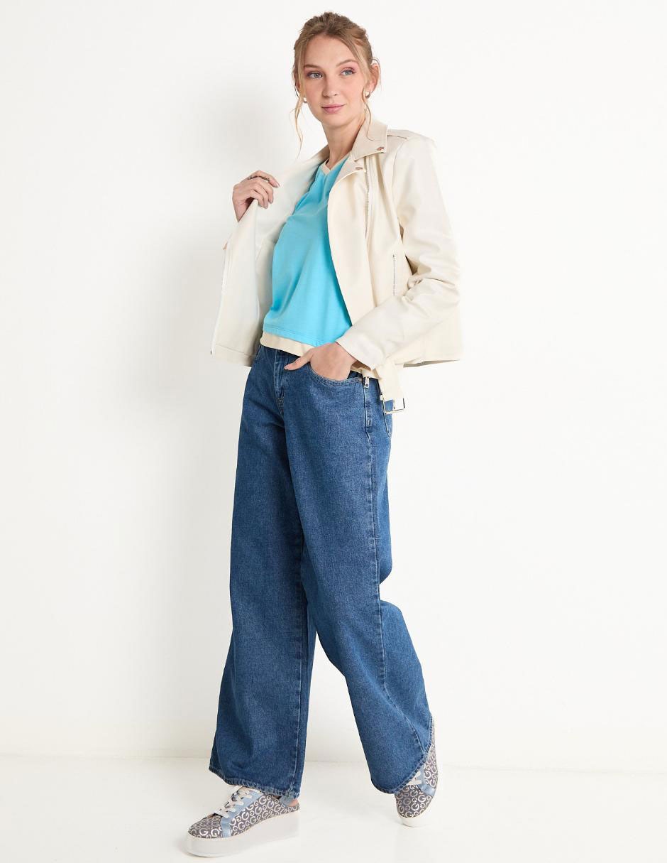 Jeans wide leg Oggi corte cadera para mujer