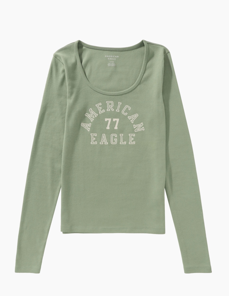 Playera manga larga American Eagle cuello redondo para mujer