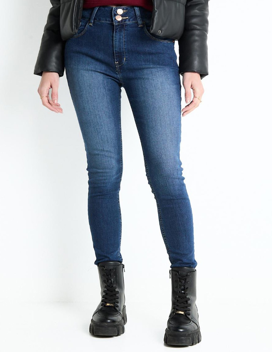 Jeans relaxed skinny corte cintura para mujer