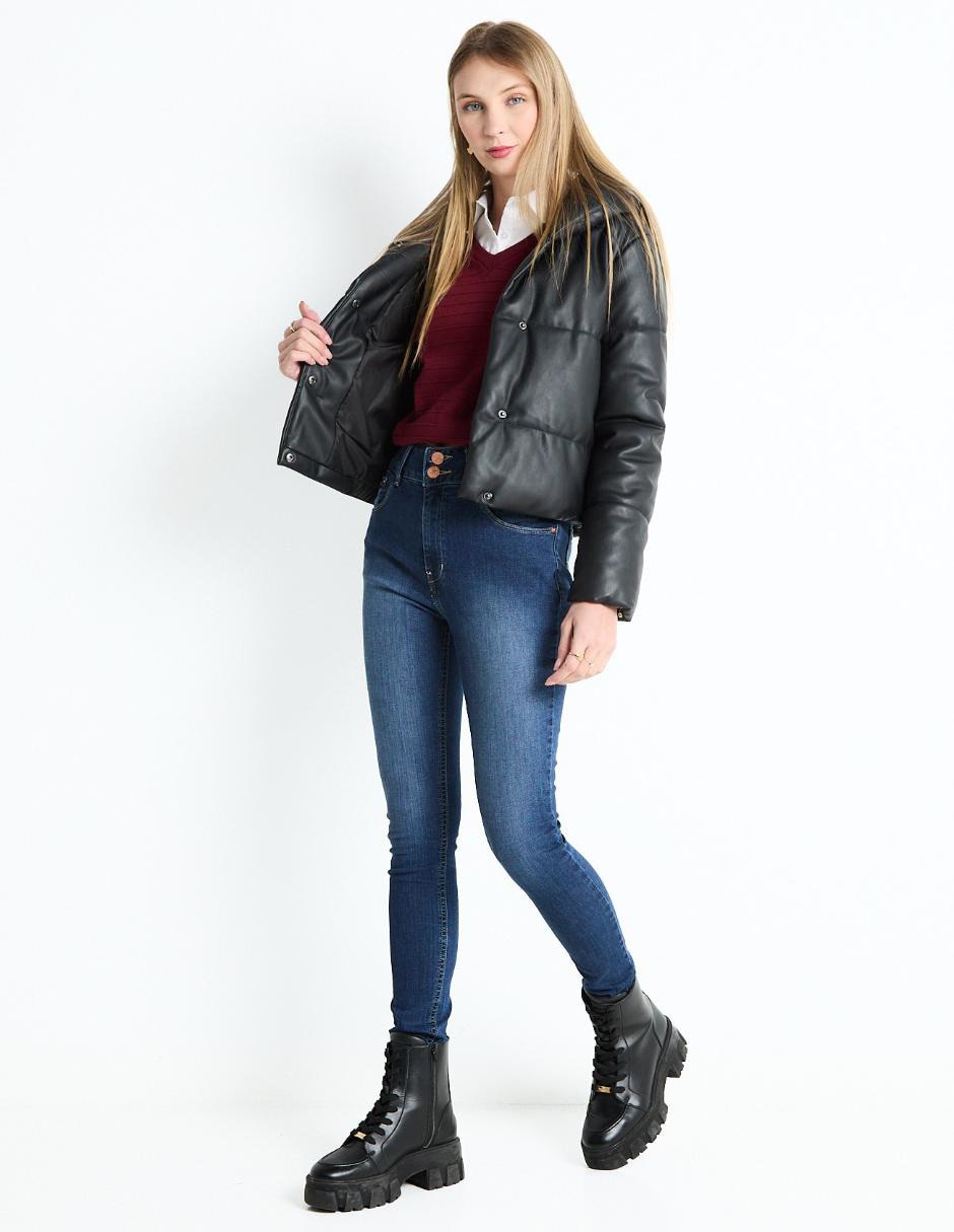 Jeans relaxed skinny corte cintura para mujer 3