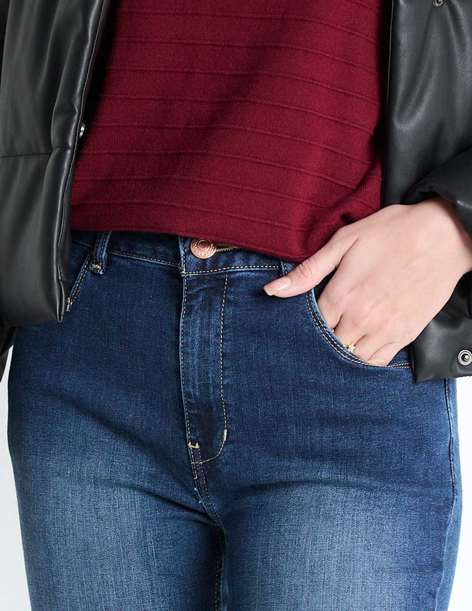 Jeans relaxed skinny corte cintura para mujer 4