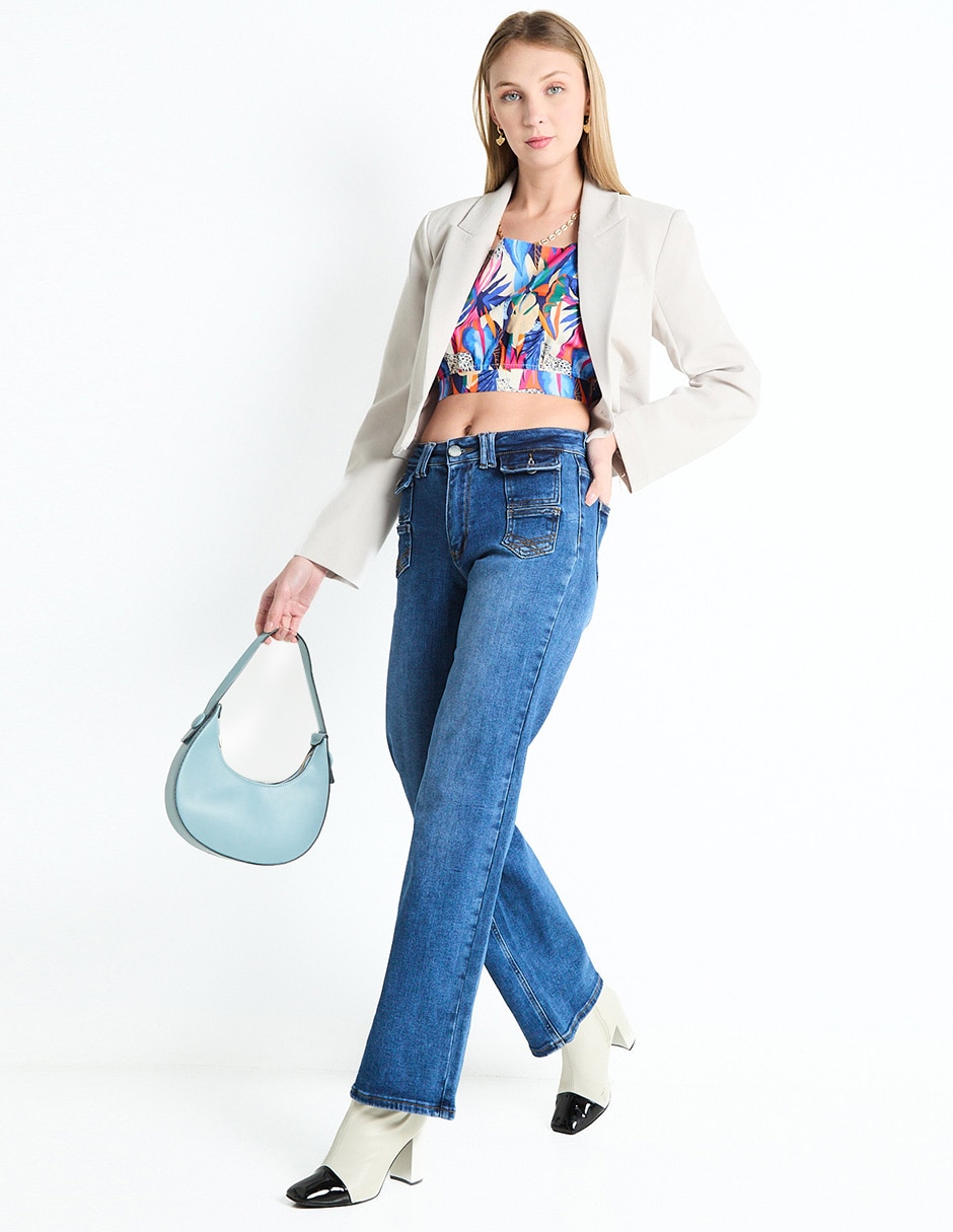 Jeans wide leg corte cintura para mujer 3
