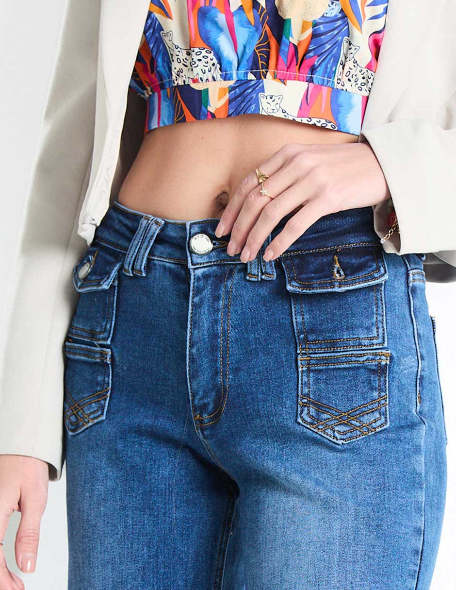 Jeans wide leg corte cintura para mujer 4