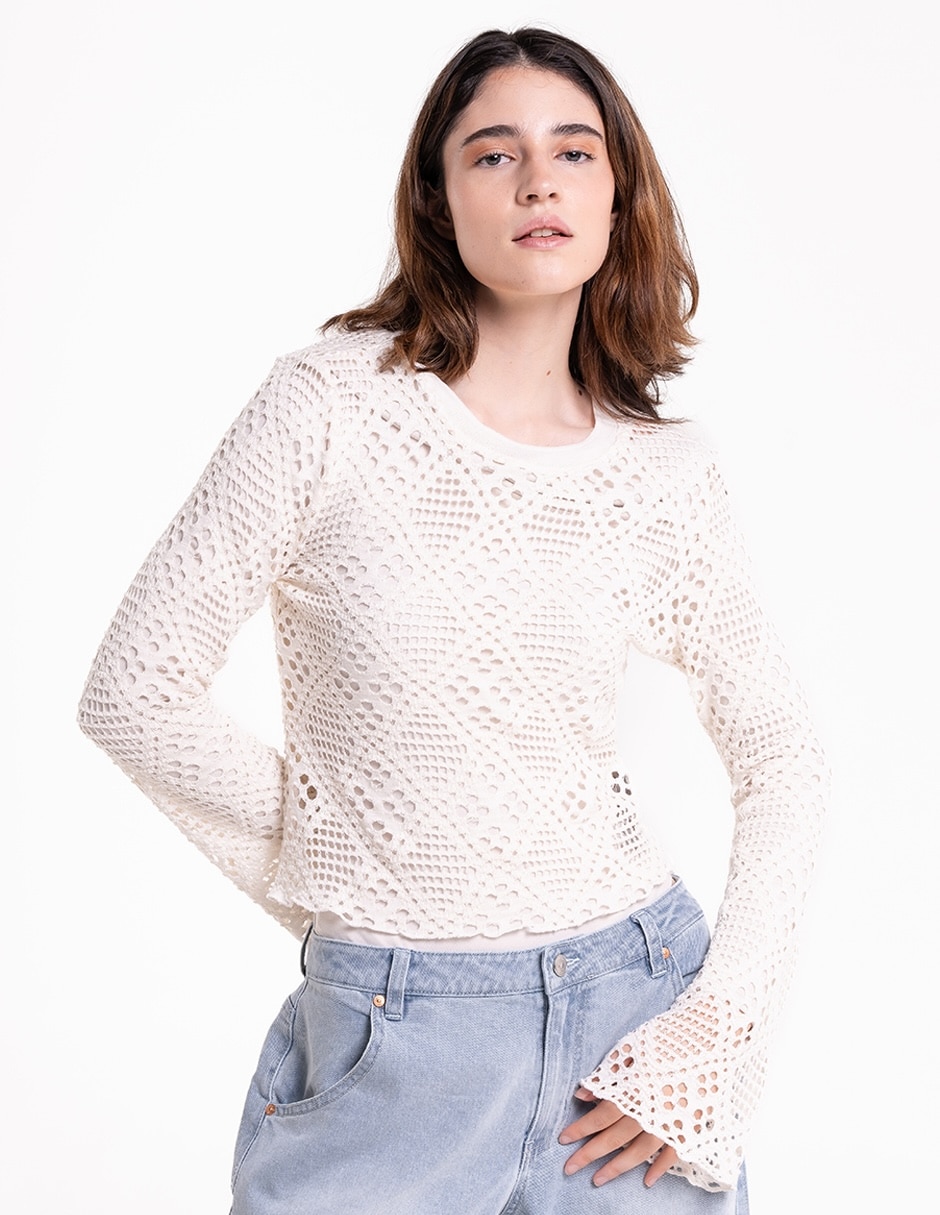 Blusa Madden Girl manga larga para mujer