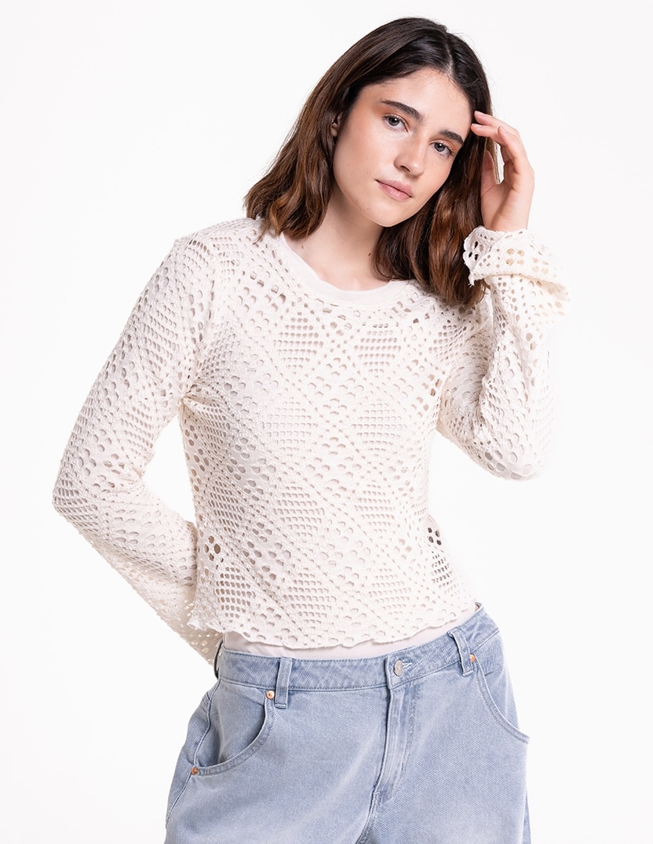Blusa Madden Girl manga larga para mujer