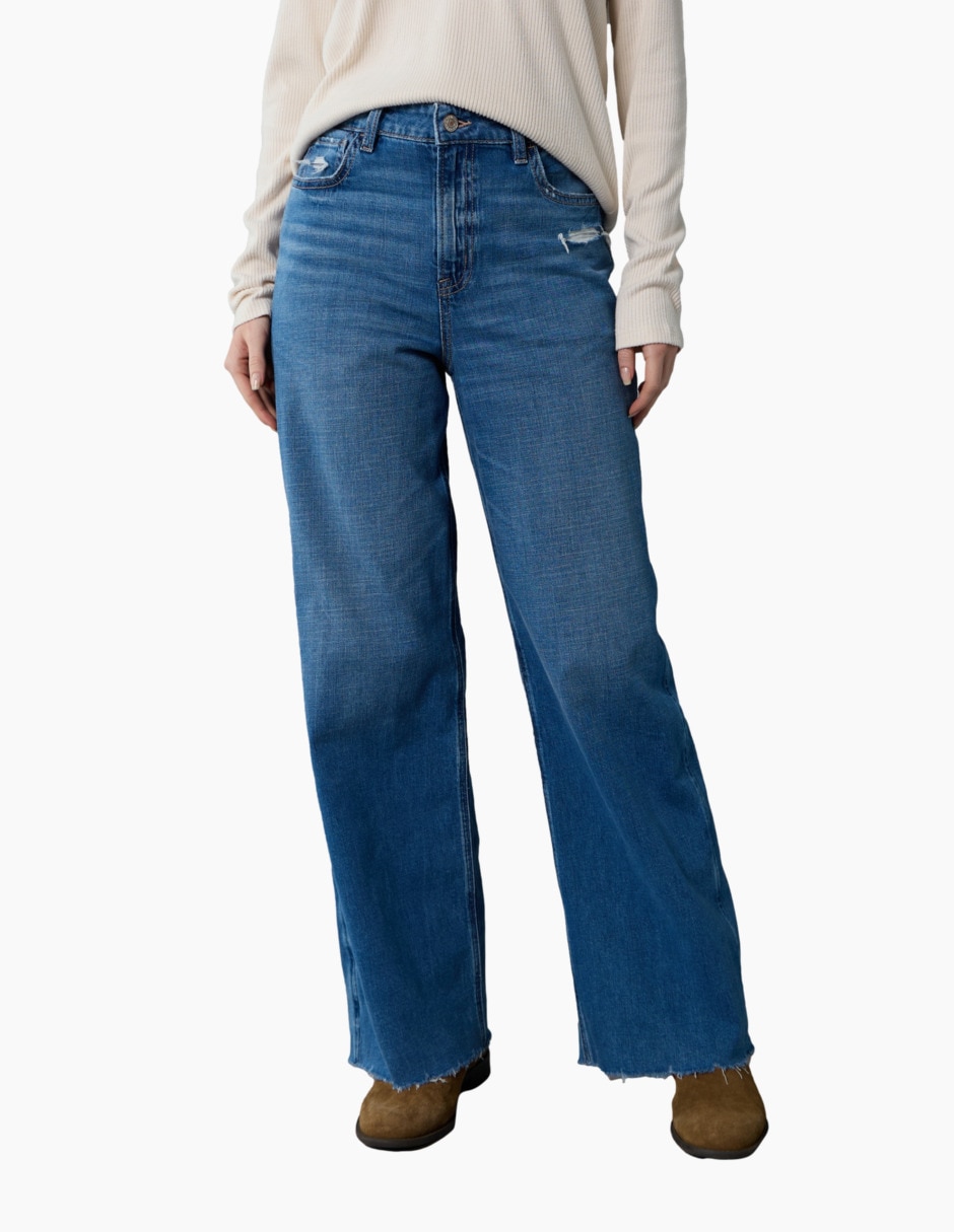 Jeans wide leg corte cintura alta para mujer