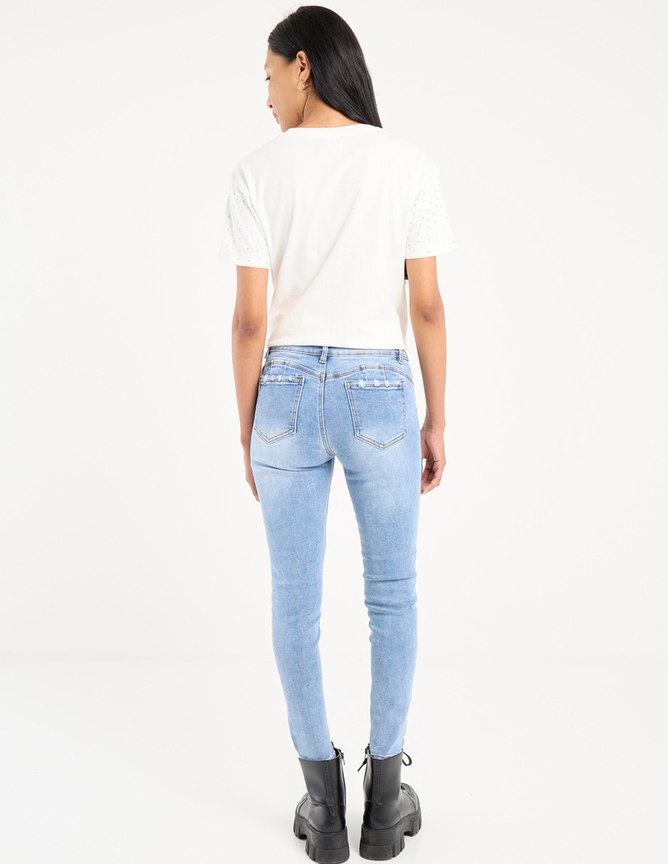 Jeans skinny corte cintura para mujer 2