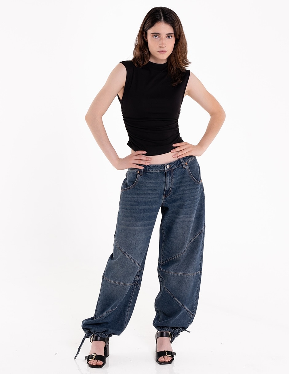 Jeans amplio SUBA4X-92H WBLU corte cintura para mujer 4