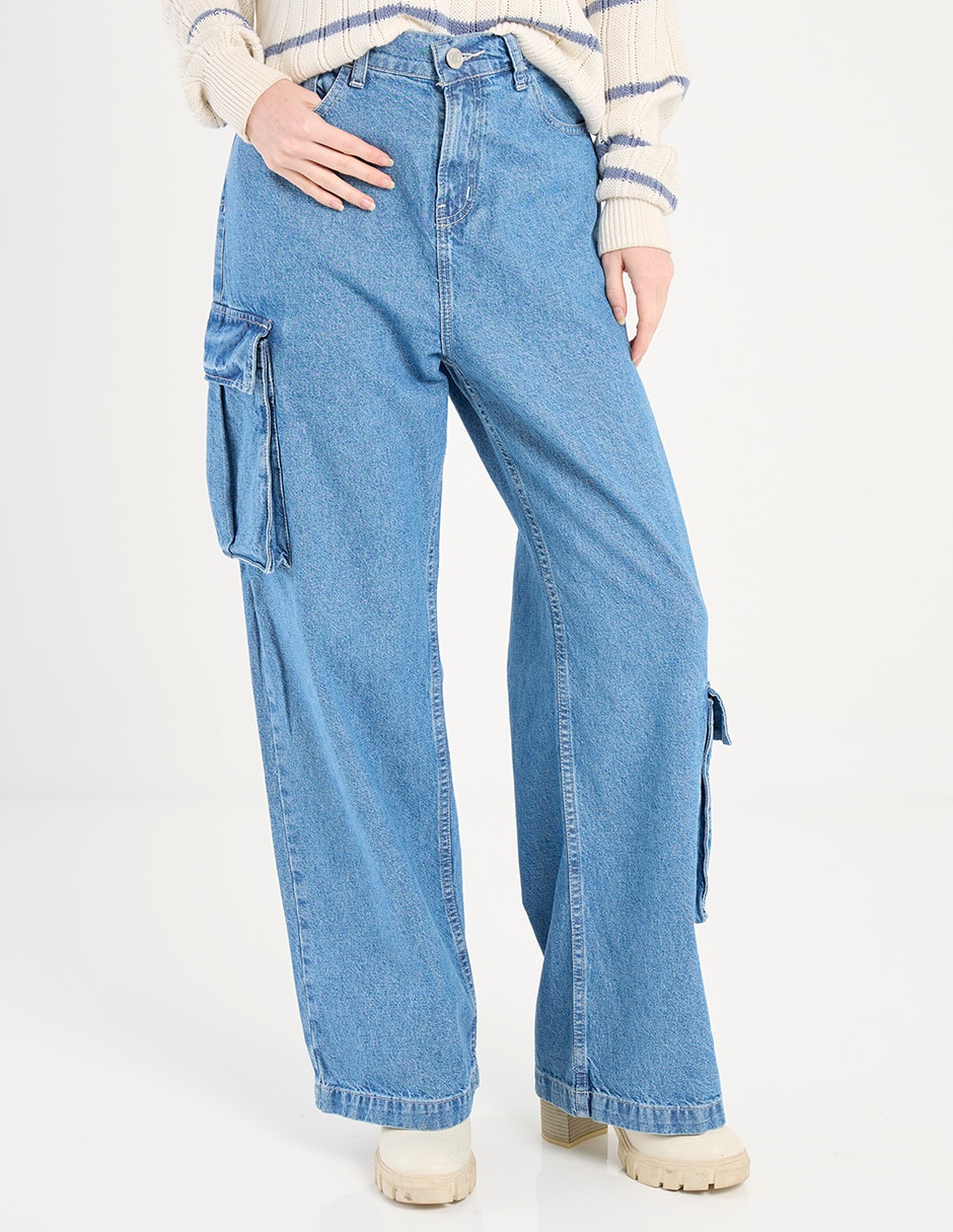 Jeans cargo wide leg corte cintura para mujer Jeans cargo wide leg corte cintura para mujer