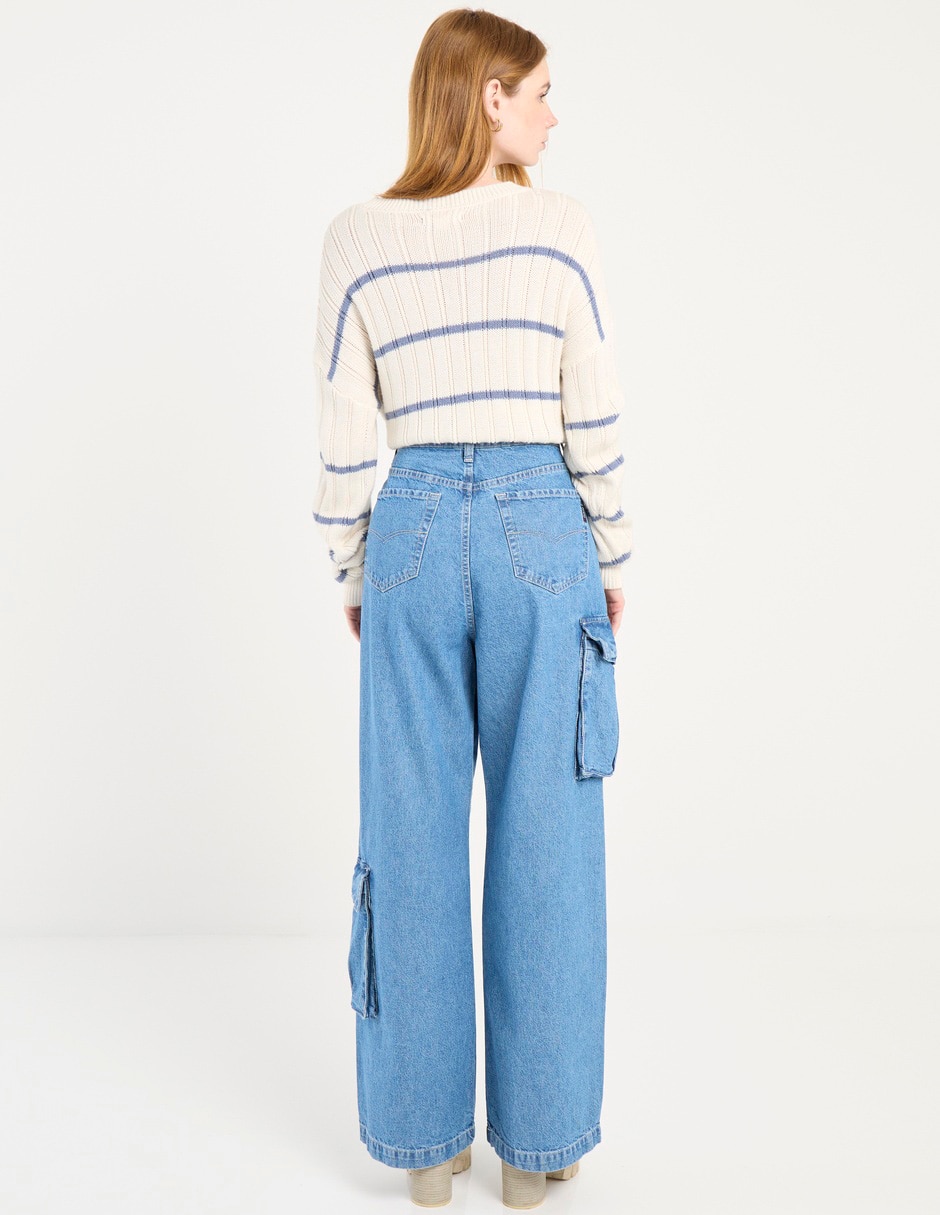 Jeans cargo wide leg corte cintura para mujer 2