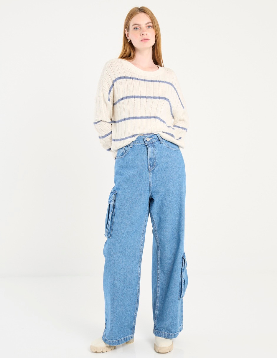 Jeans cargo wide leg corte cintura para mujer 3