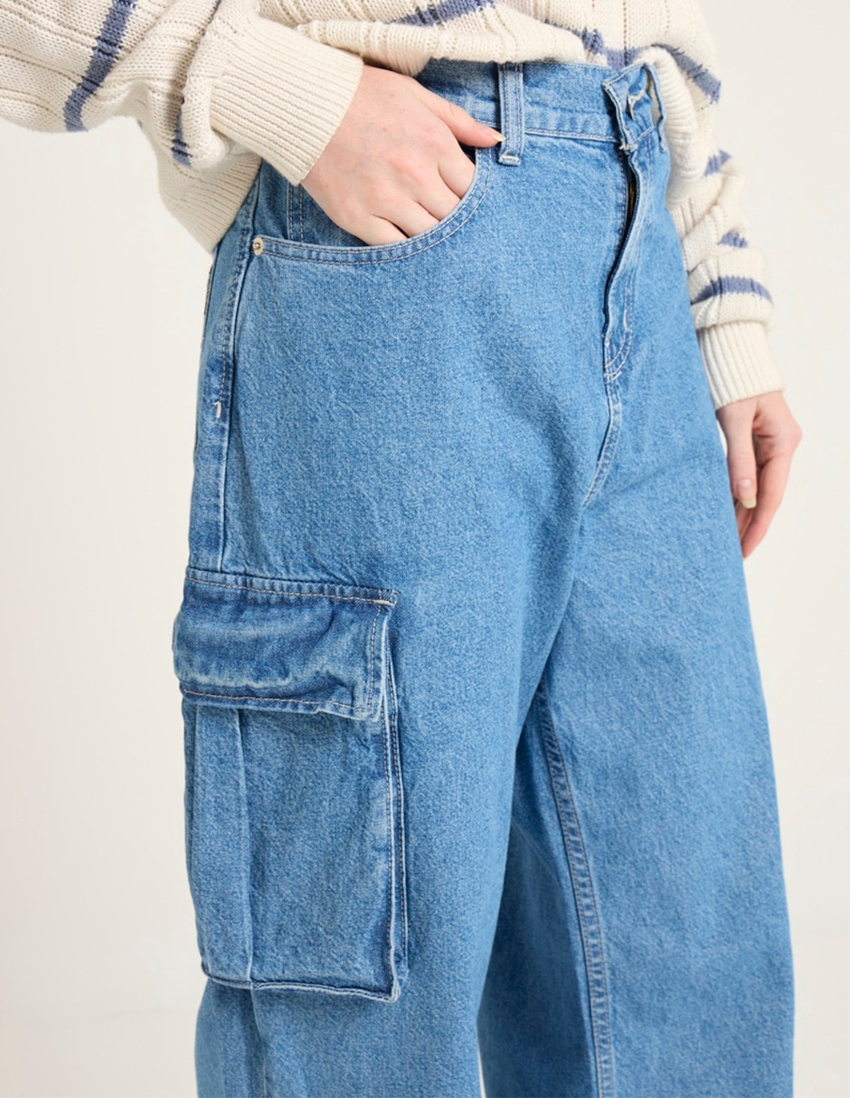 Jeans cargo wide leg corte cintura para mujer 4