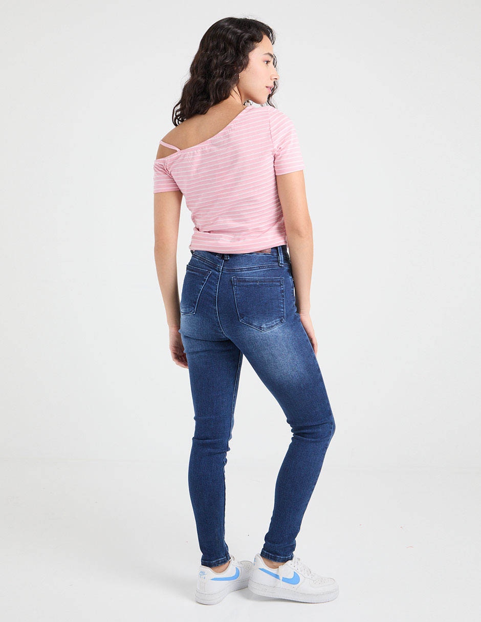 Jeans skinny corte cintura para mujer 2