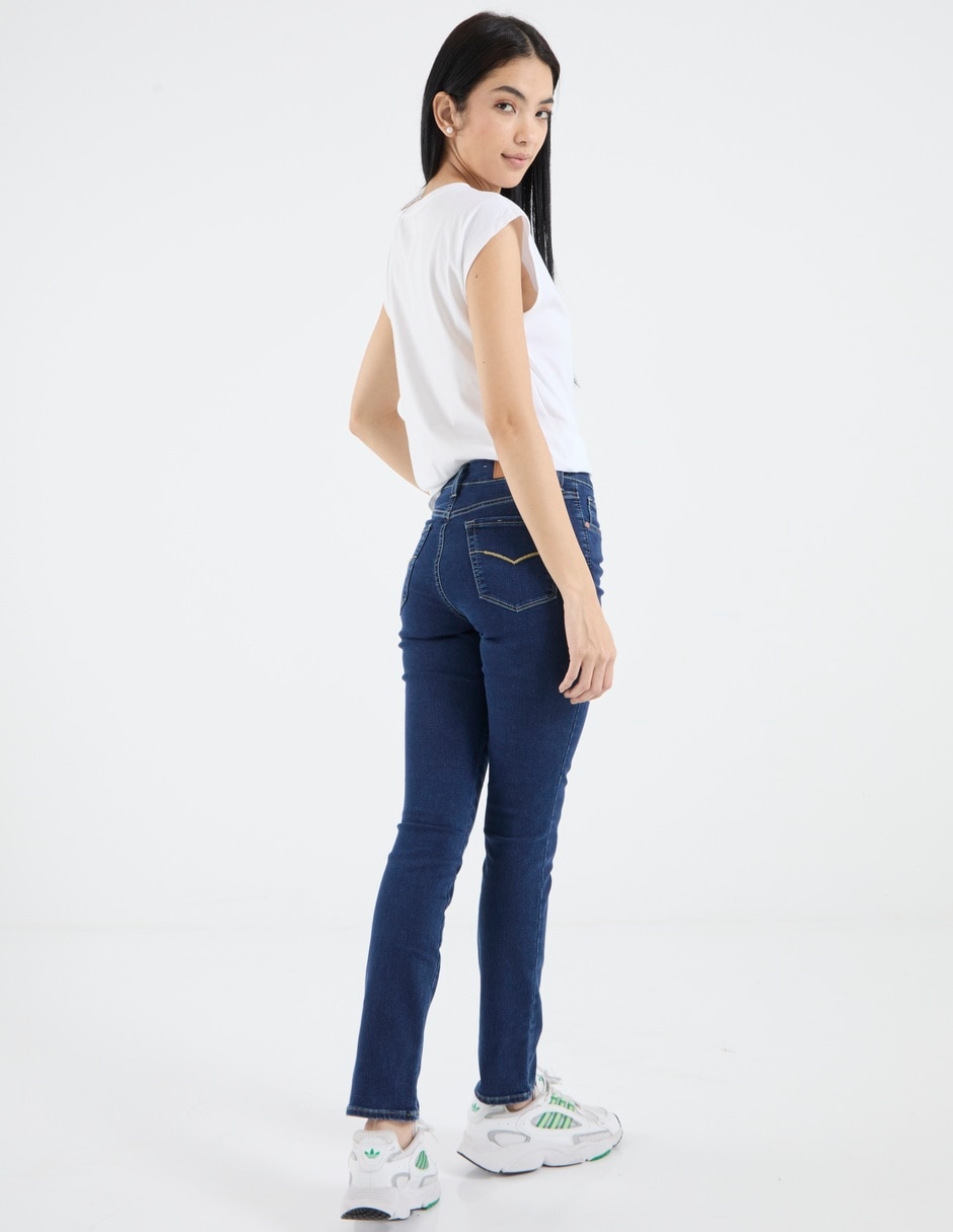 Jeans slim corte media cintura para mujer 2