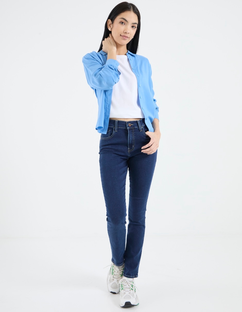 Jeans slim corte media cintura para mujer 3