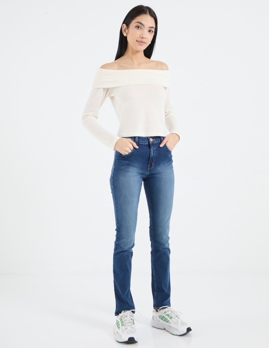 Jeans slim corte cintura media para mujer 3
