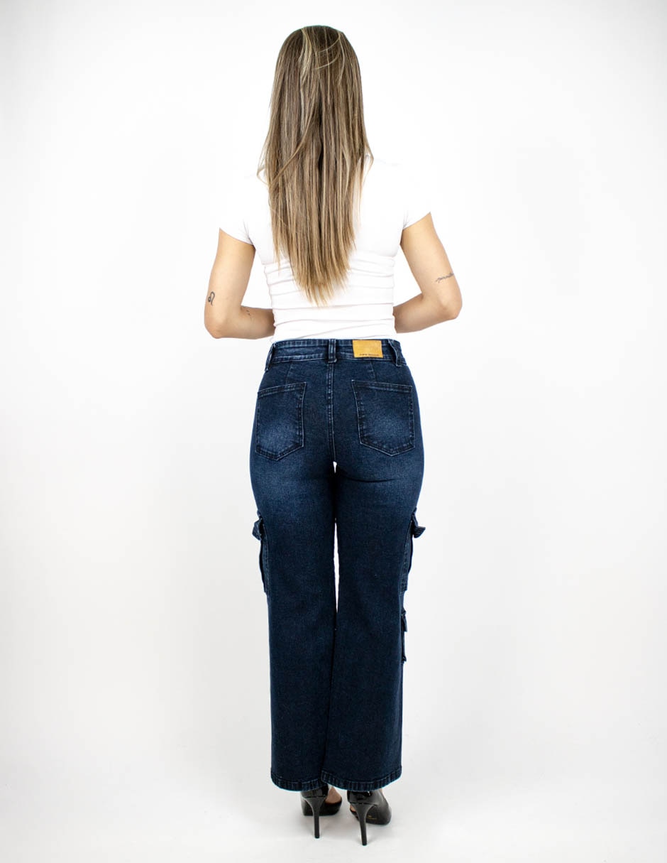 Jeans cargo wide leg para mujer