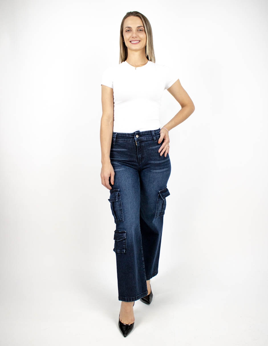 Jeans cargo wide leg para mujer