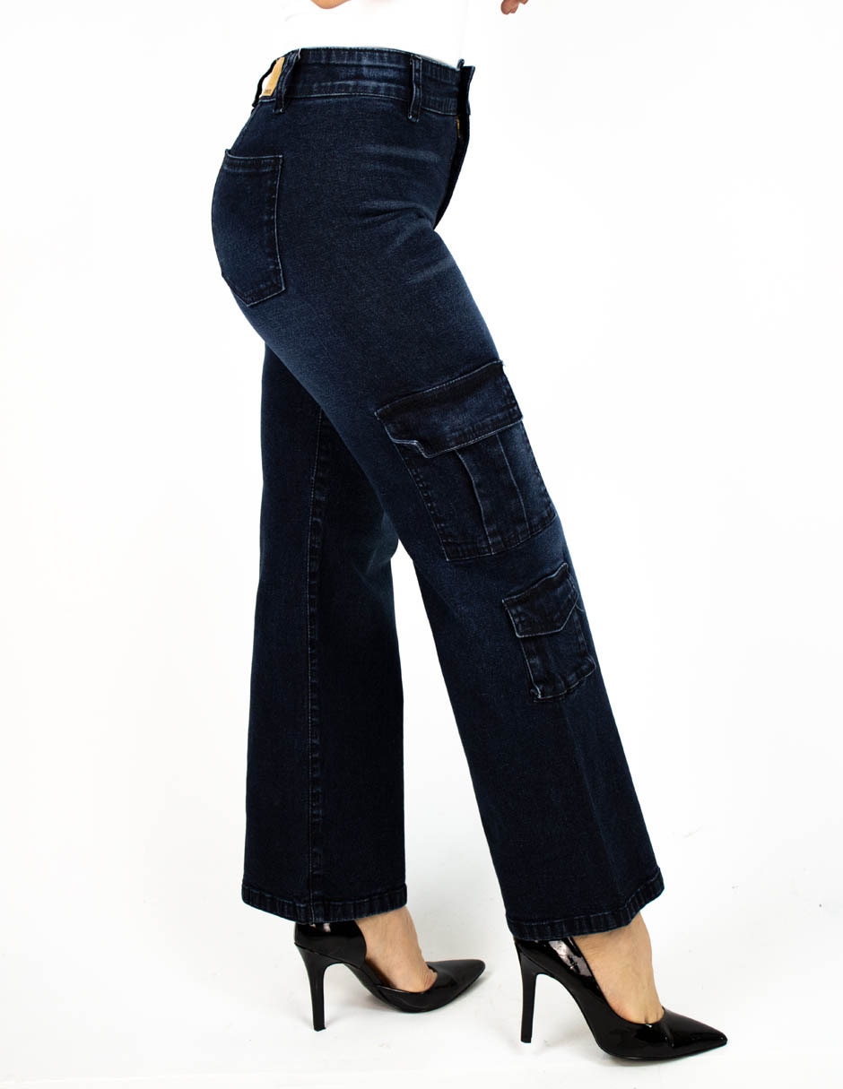Jeans cargo wide leg para mujer