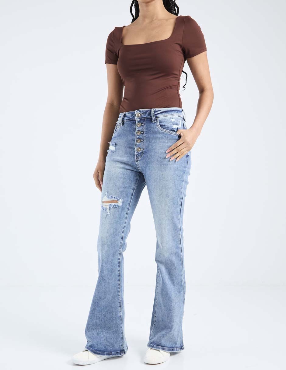 Jeans bota corte cintura alta para mujer