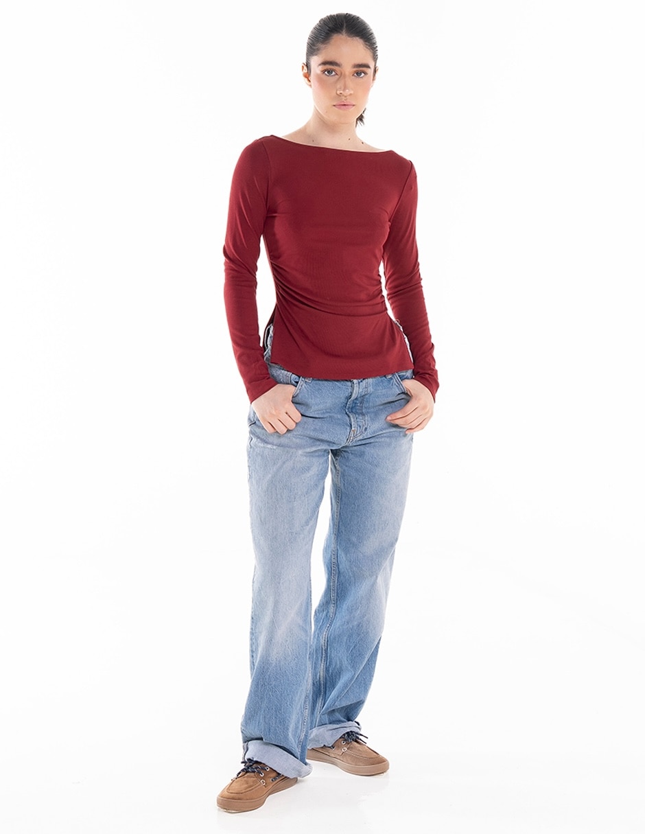 Playera manga larga cuello ojal para mujer Playera manga larga cuello ojal para mujer
