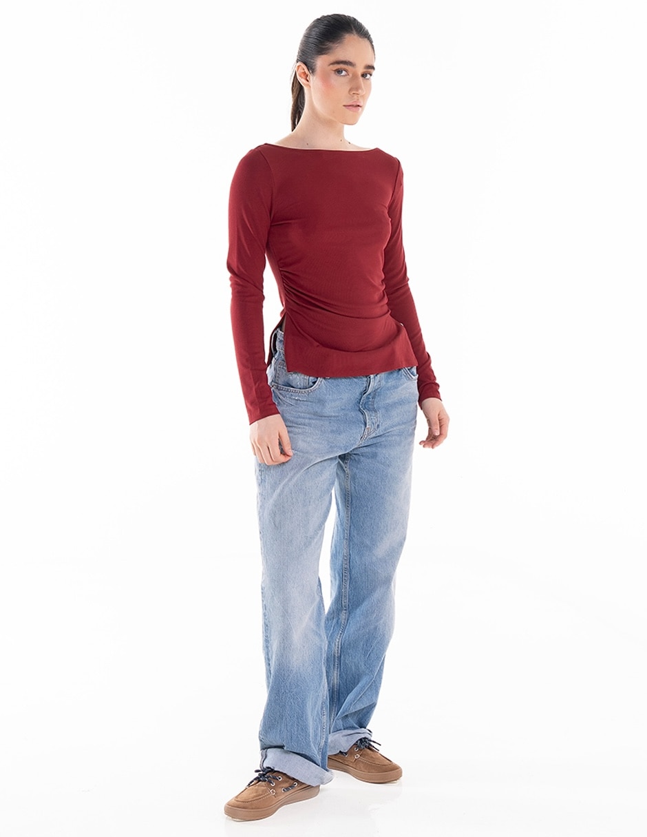 Playera manga larga cuello ojal para mujer 2