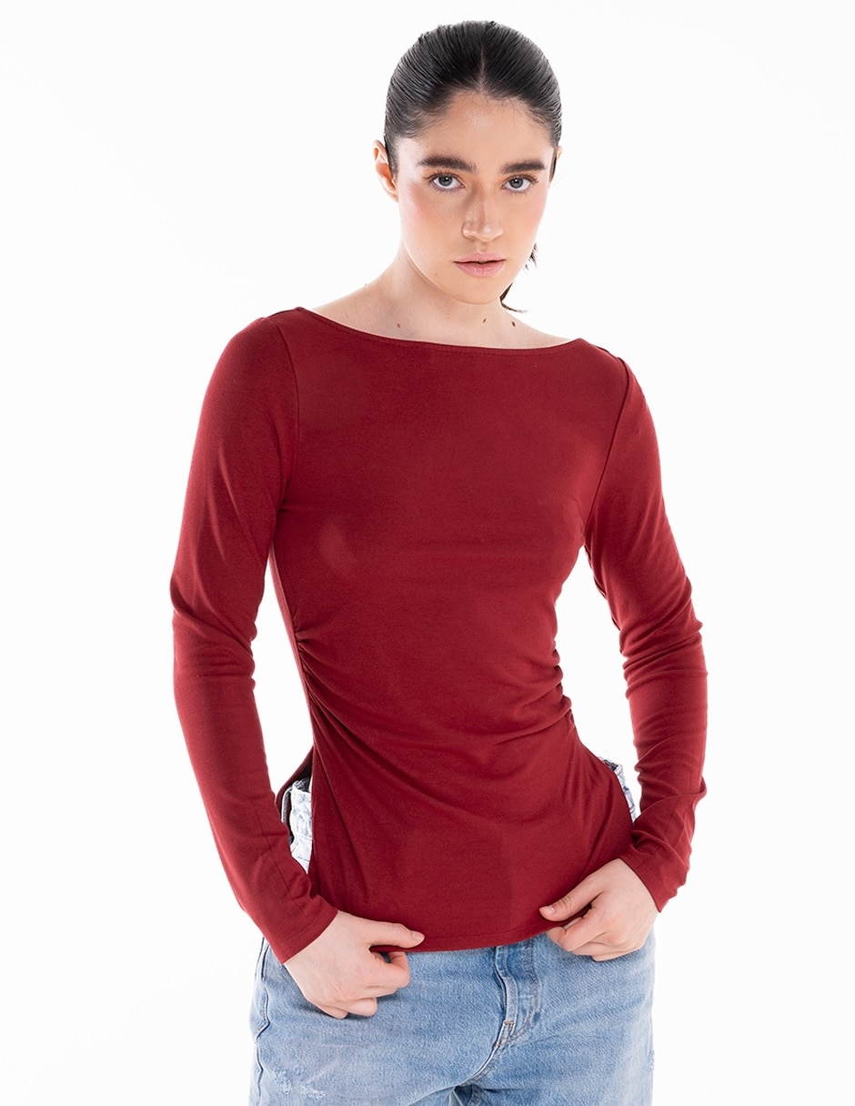 Playera manga larga cuello ojal para mujer 4