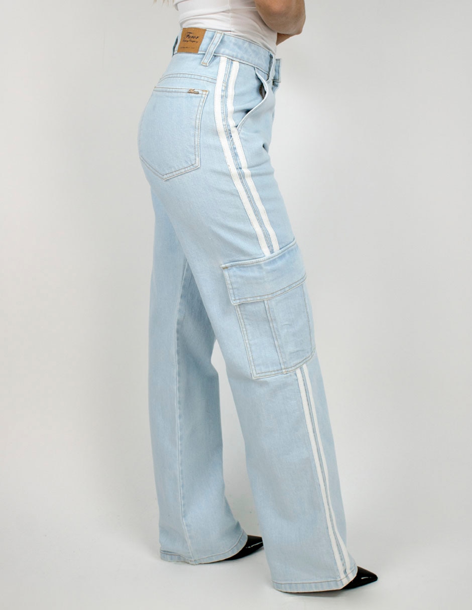 Jeans cargo wide leg para mujer