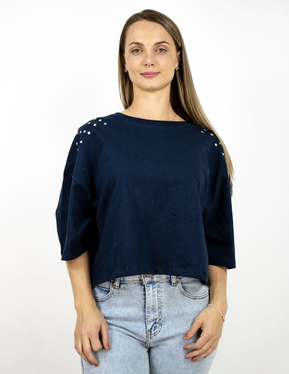 Playera manga al codo cuello redondo mujer Playera manga al codo cuello redondo mujer