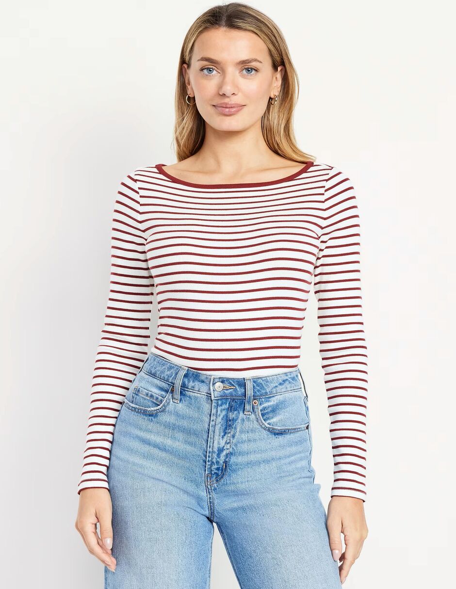 Playera manga larga cuello ojal para mujer
