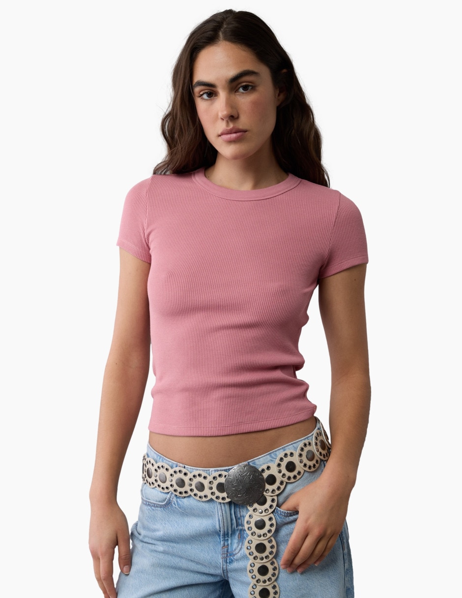 Playera manga corta cuello redondo para mujer