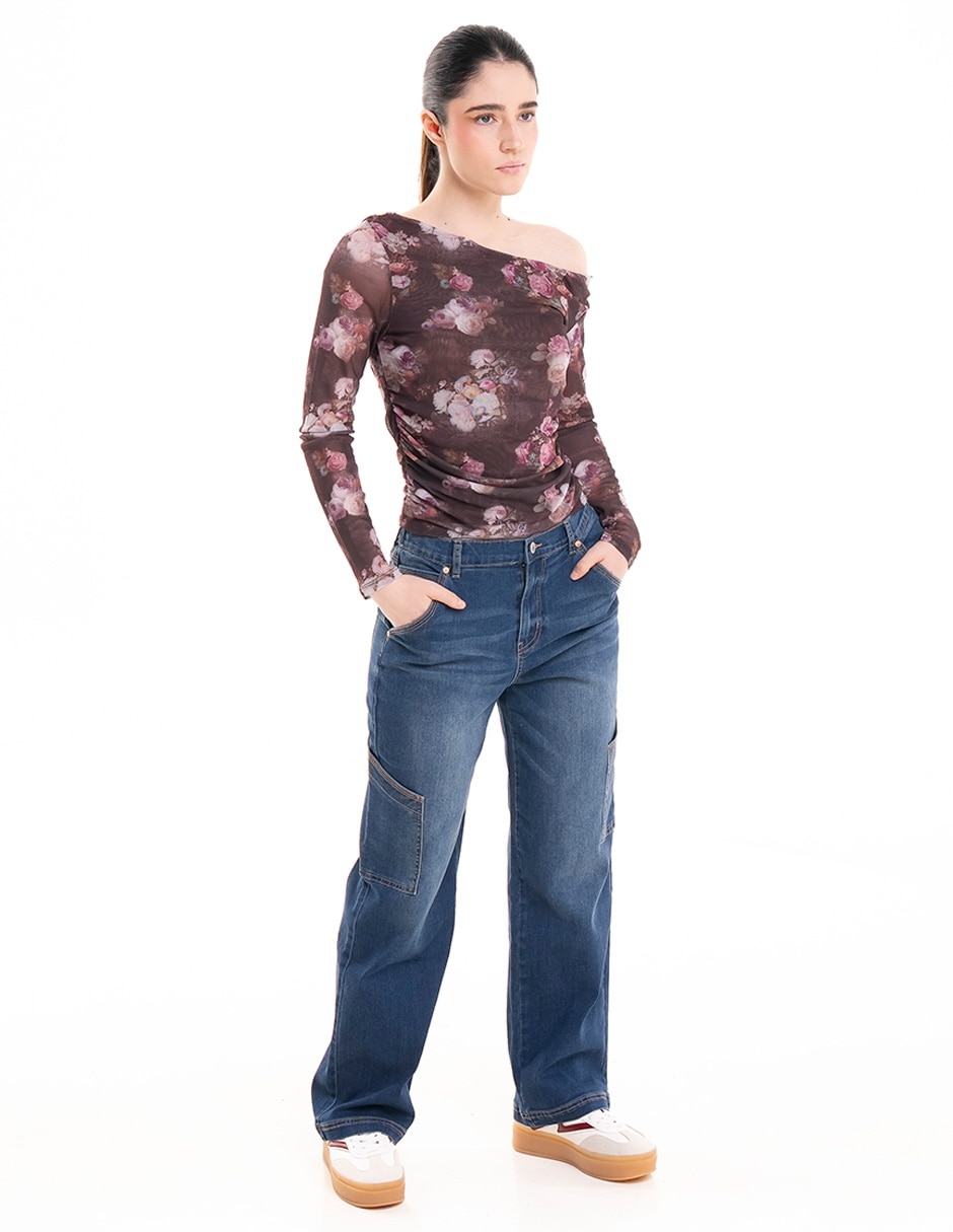 Jeans straight a la cintura para mujer