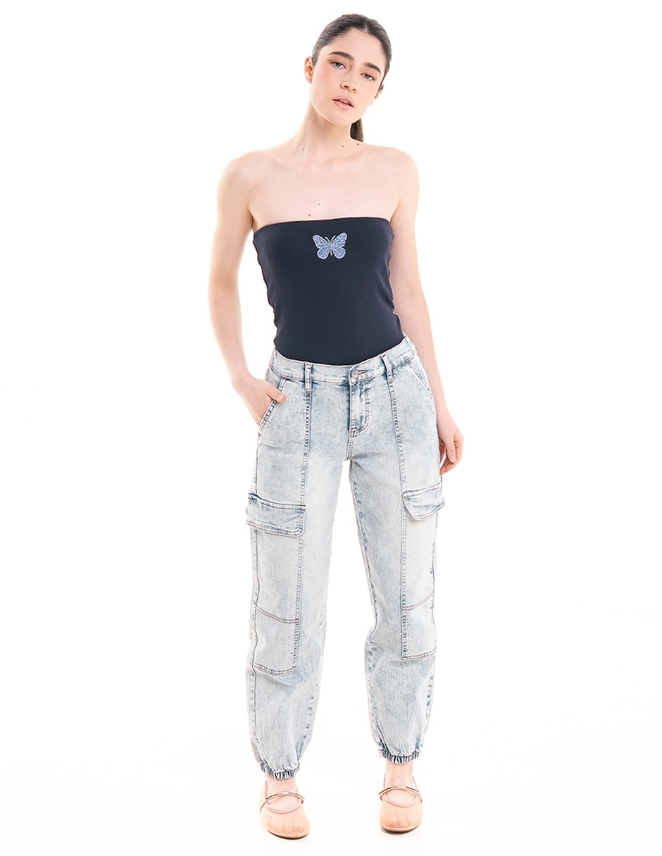 Jeans cargo baggy JO354X-ZZ7SU ACDN para mujer