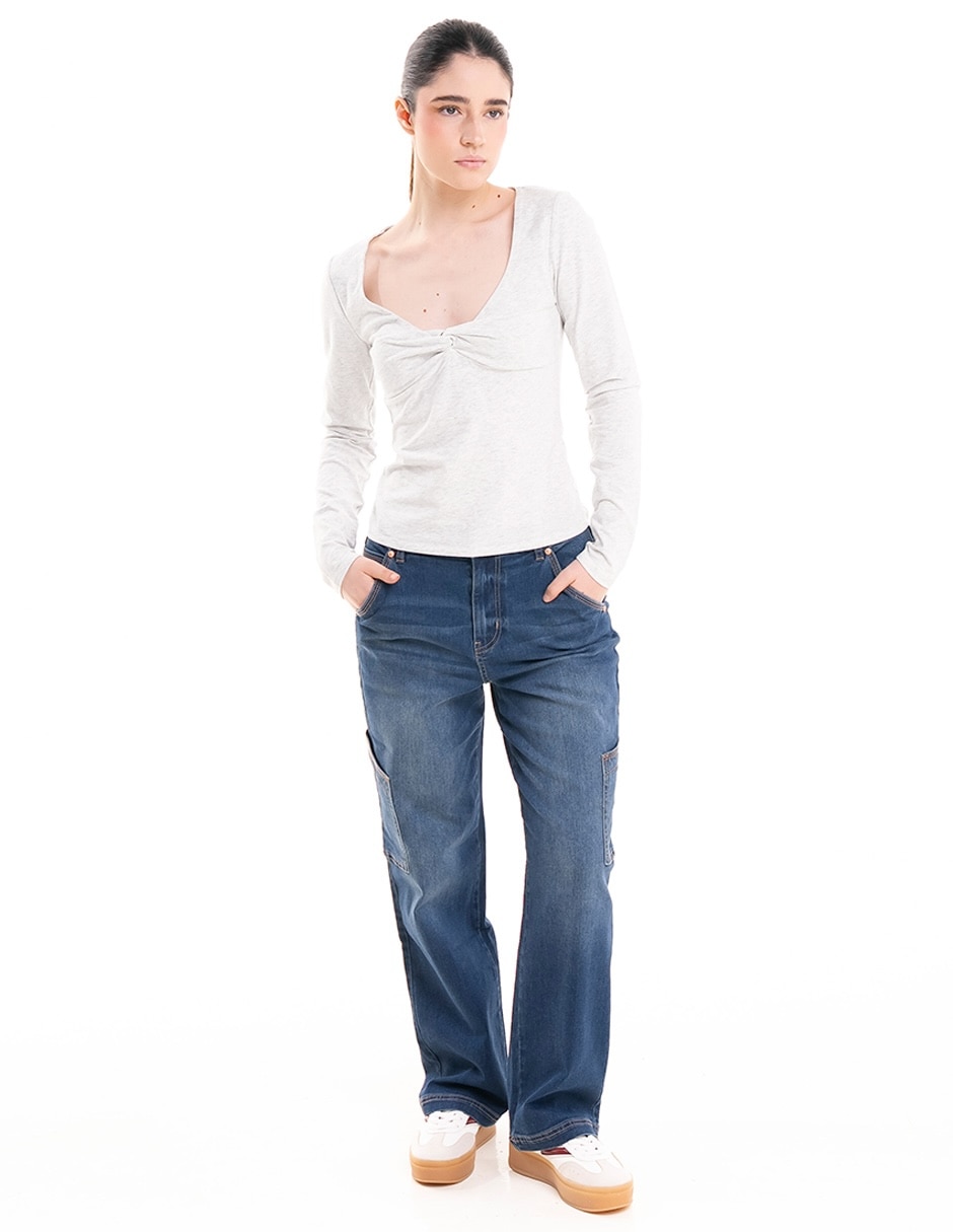 Playera manga larga Madden Girl con escote para mujer