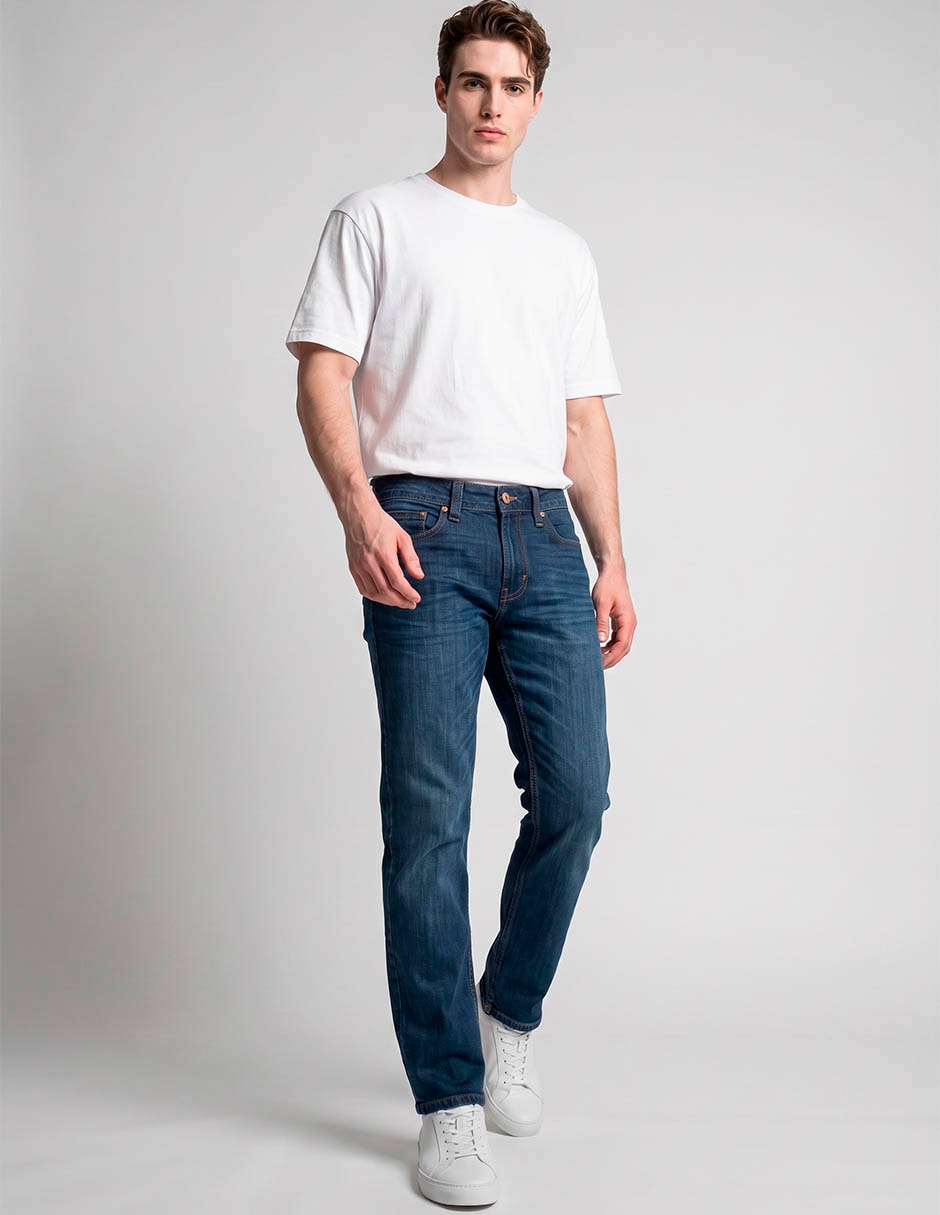 Jeans straight lavado obscuro para hombre 3
