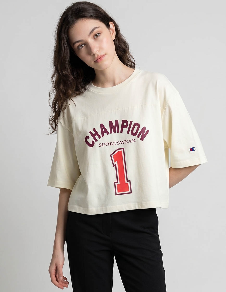 Playera manga al codo Champion cuello redondo para mujer
