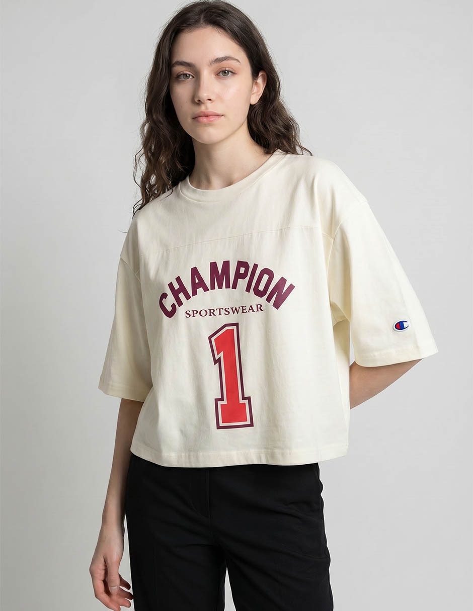 Playera manga al codo Champion cuello redondo para mujer