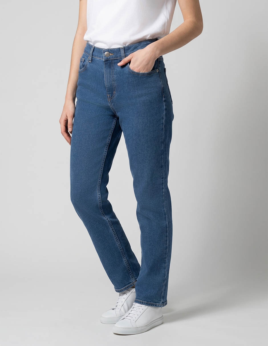 Jeans straight corte cintura alta para mujer