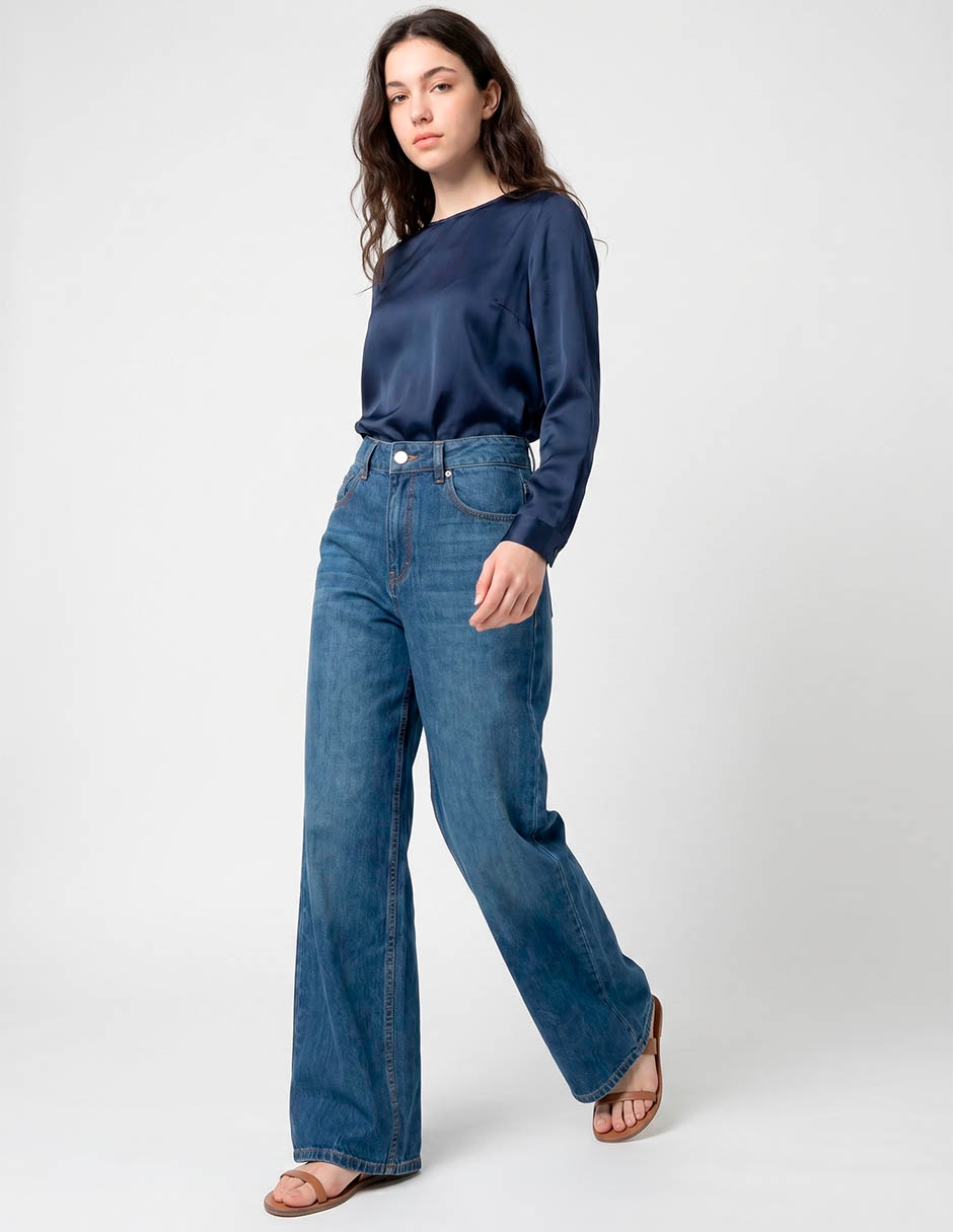 Jeans wide leg corte cintura para mujer 3