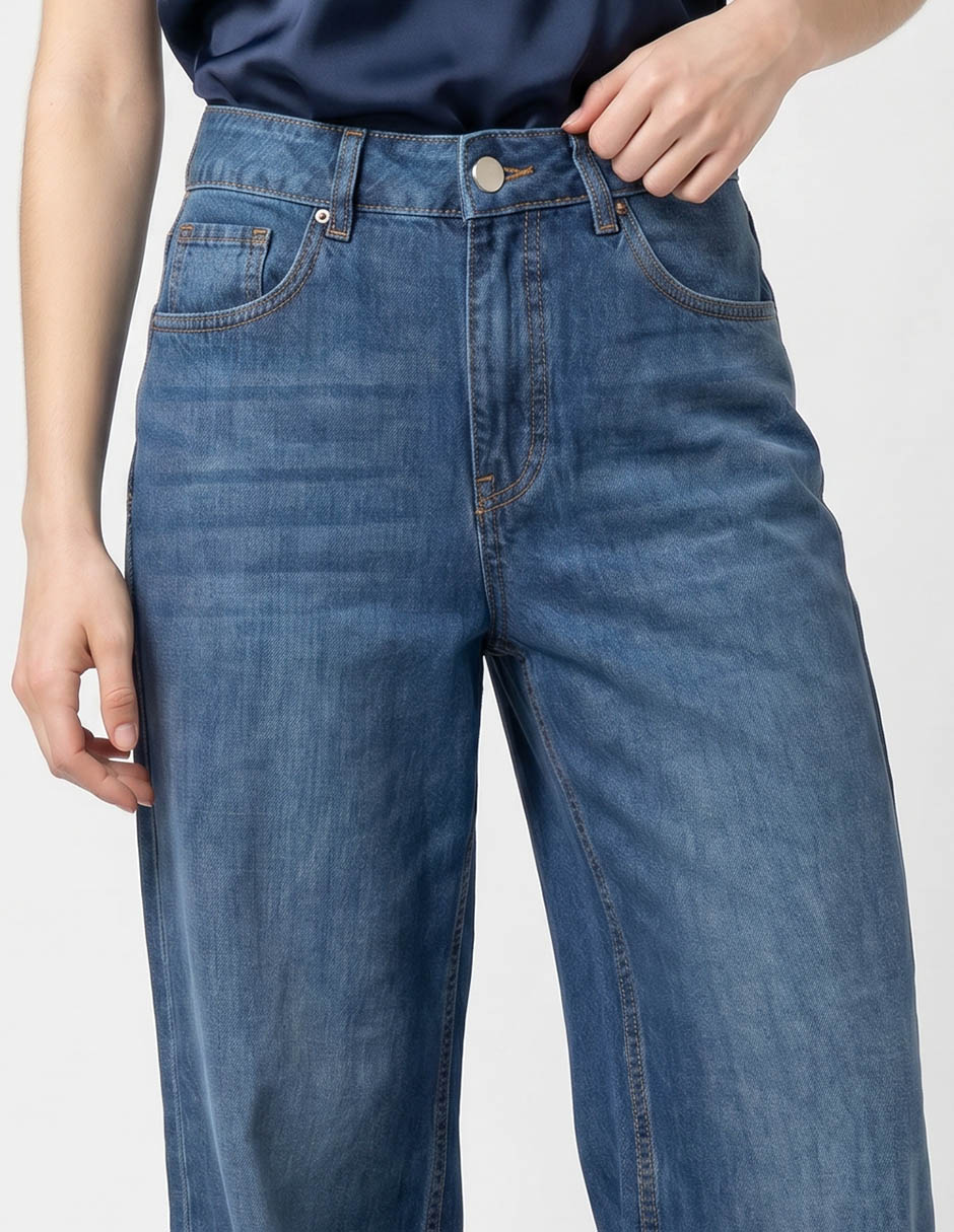 Jeans wide leg corte cintura para mujer 4