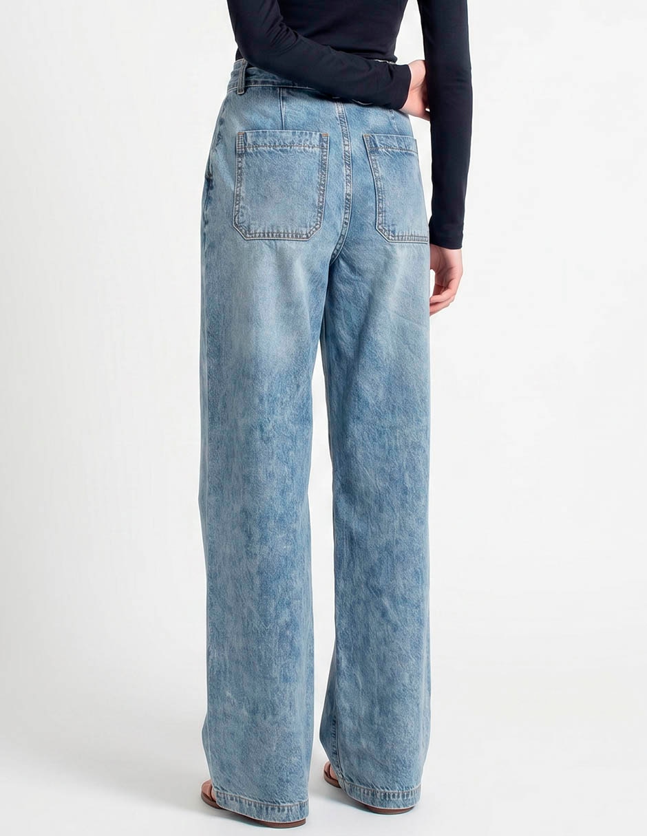 Jeans relaxed wide leg corte cintura para mujer 2