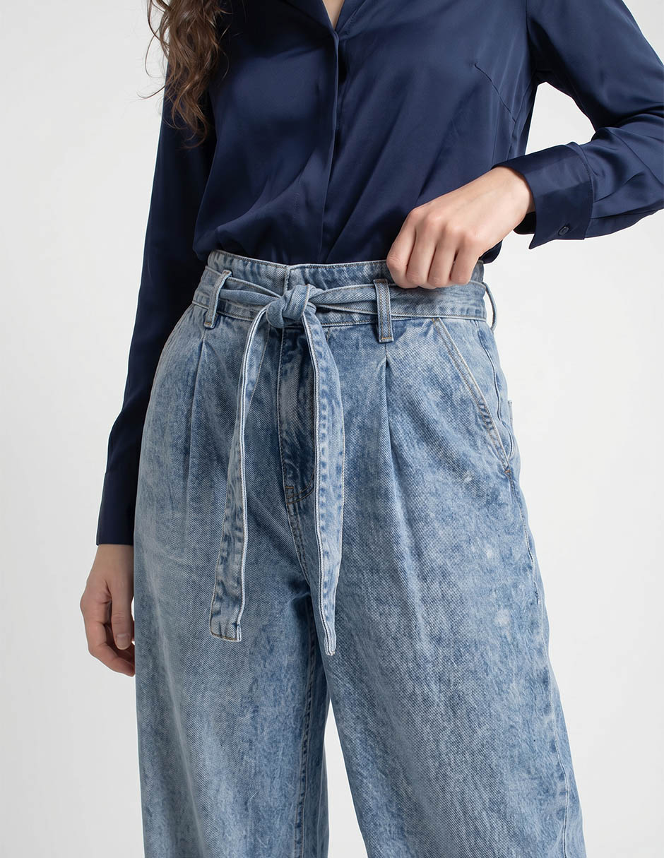Jeans relaxed wide leg corte cintura para mujer 3