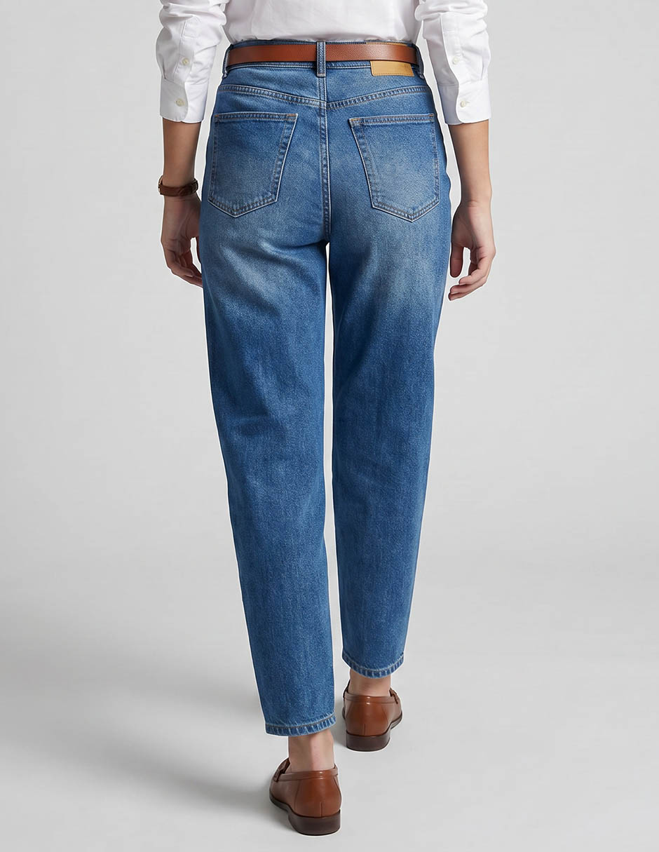 Jeans Barrel corte a la cintura para mujer 2