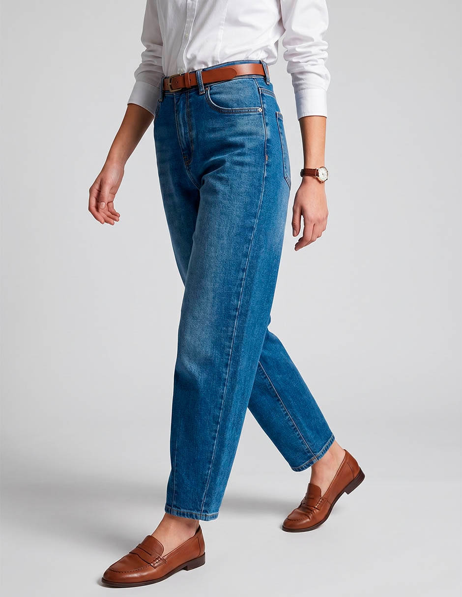 Jeans Barrel corte a la cintura para mujer 3