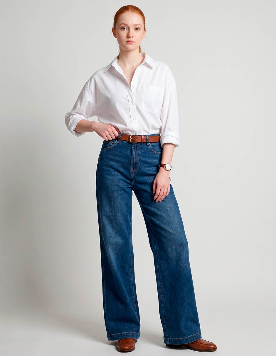 Jeans wide leg corte cintura para mujer