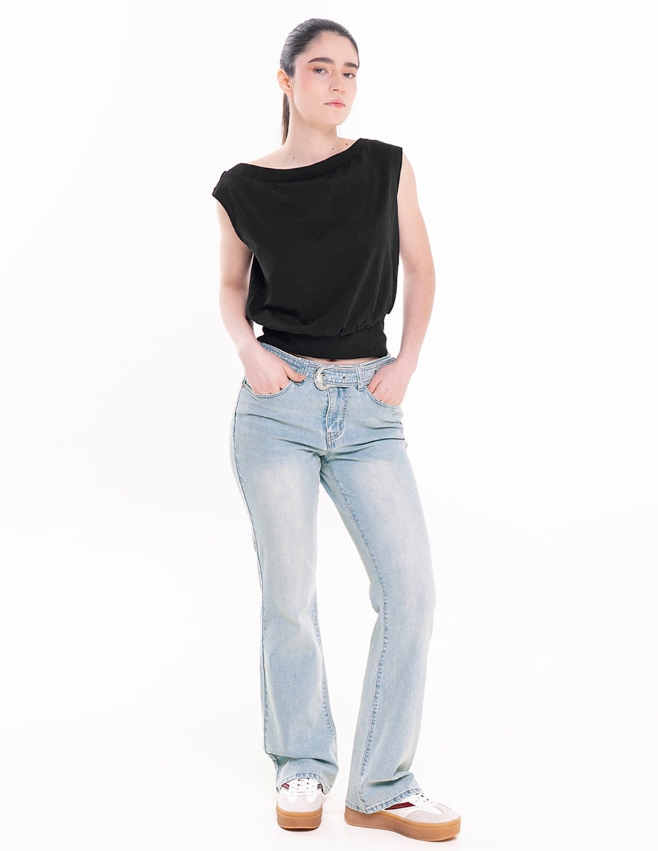 Jeans relajado corte cintura para mujer 3